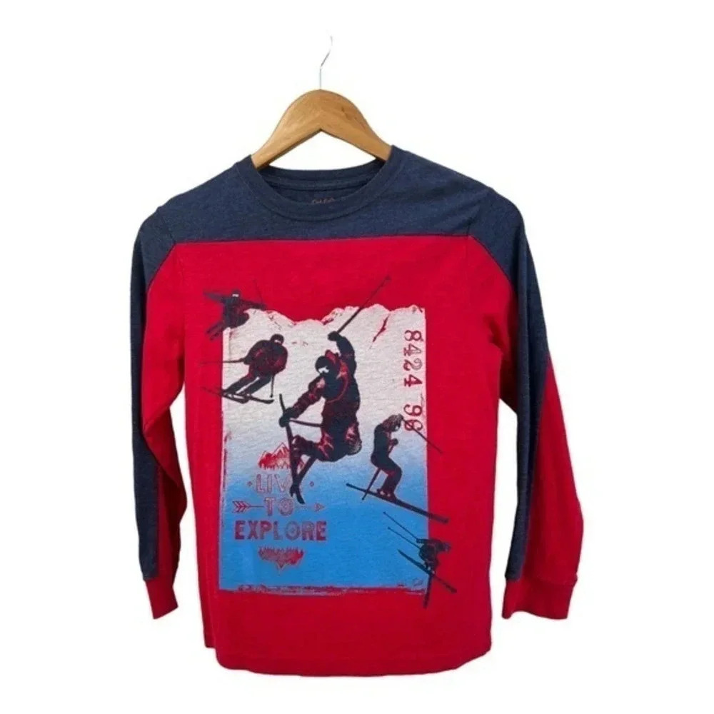 Cat And Jack Boys Youth‎ Long Sleeve Shirt Skiing Theme Graphic Youth Size M​​​